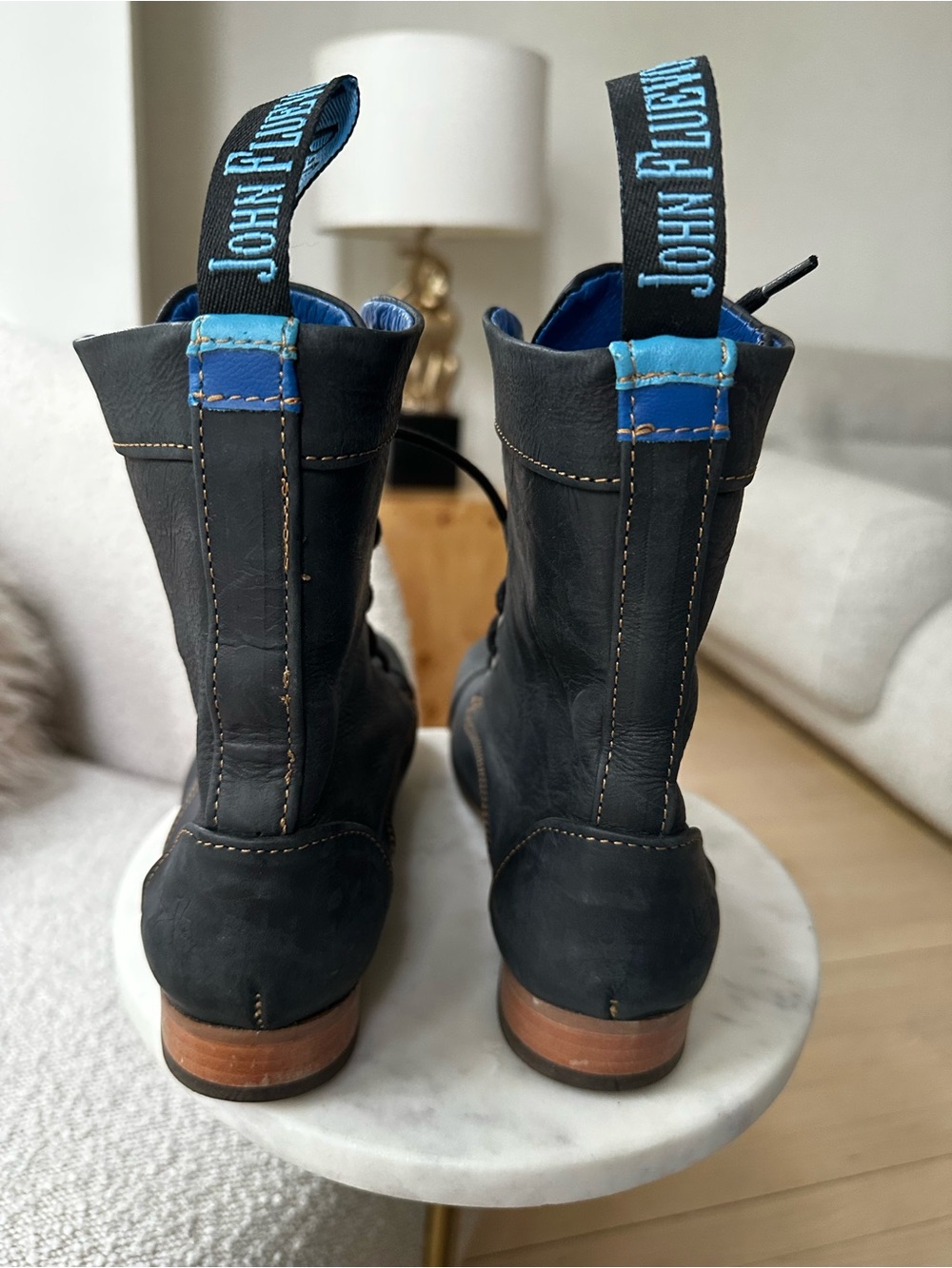 JOHN FLUEVOG Radio BBC Blue and Black Leather lace-up BOOTS - Picture 8 of 10